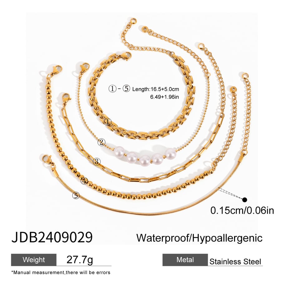 1 Stück Luxuriöse Serie Elegante geometrische Edelstahl 18 Karat vergoldete Damen-Kettenarmbänder 