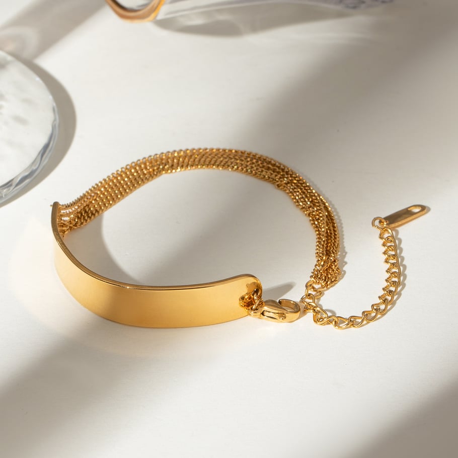 1 Stück Simple Series Einfache geometrische Edelstahl 18 Karat vergoldet Damen Kettenarmbänder Bild2