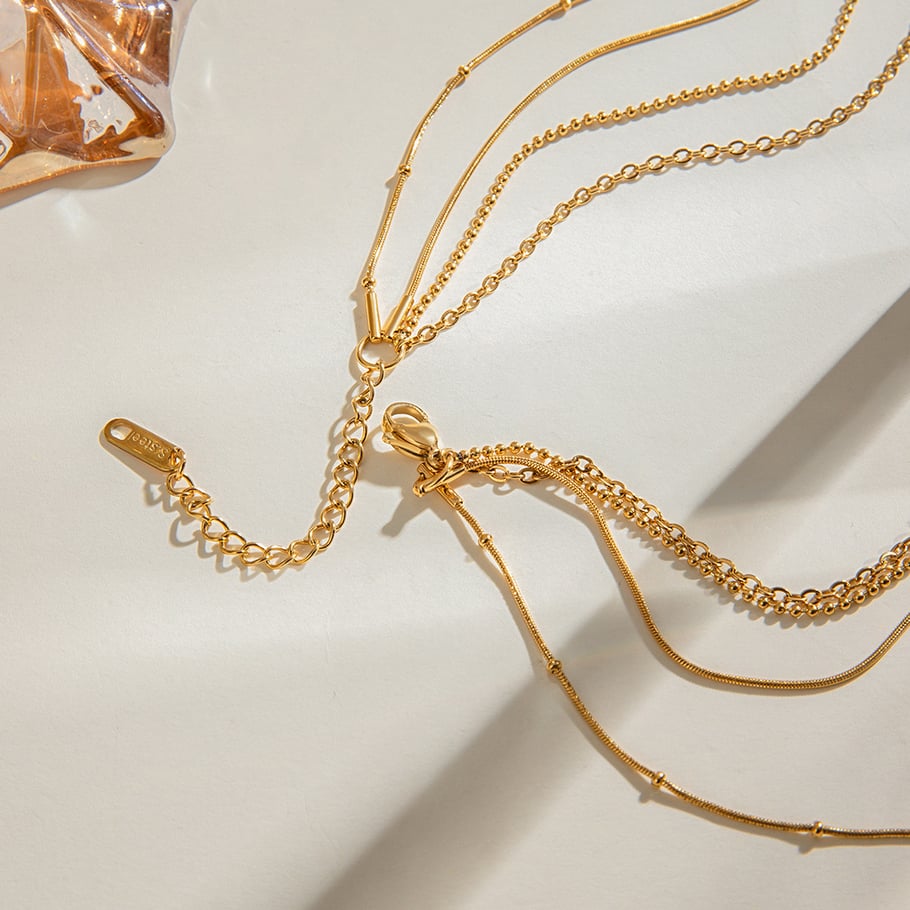 1 Stück Klassische Serie Elegante geometrische Edelstahl 18K vergoldet Damen Layered Halsketten Bild2