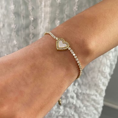 1 Stück Simple Series Sweet Heart Edelstahl 18 Karat vergoldet Strass Damen Charm Armbänder h5 Bild2