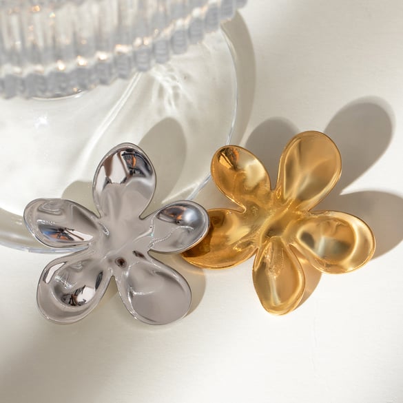 Broche de mujer de acero inoxidable en color dorado con forma de pétalo, romántico y dulce, de 1 pieza 2