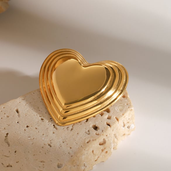Broches para mujer de acero inoxidable en color dorado, de la serie romántica, clásicos, con forma de corazón, combinables, de 1 pieza 2