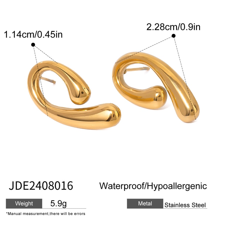 1 Pair Simple Series Simple Droplet Stainless Steel 18K Gold Plated Women Stud Earrings 
