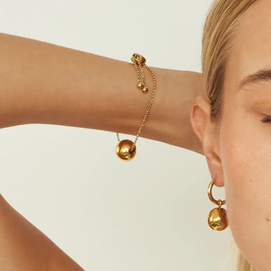 INS fashion new 18K gold stainless steel earrings gold ball pendant titanium steel earrings personalized versatile earrings jewelry for women h5 Picture2