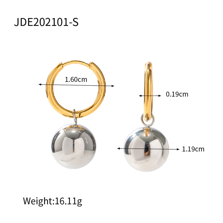 1 Pair Ball Pendant Stainless Steel Drop Earrings 