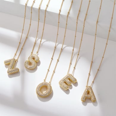1 pieza de collares colgantes de cobre elegantes y lujosos con la letra A para mujer h5 Imagen3