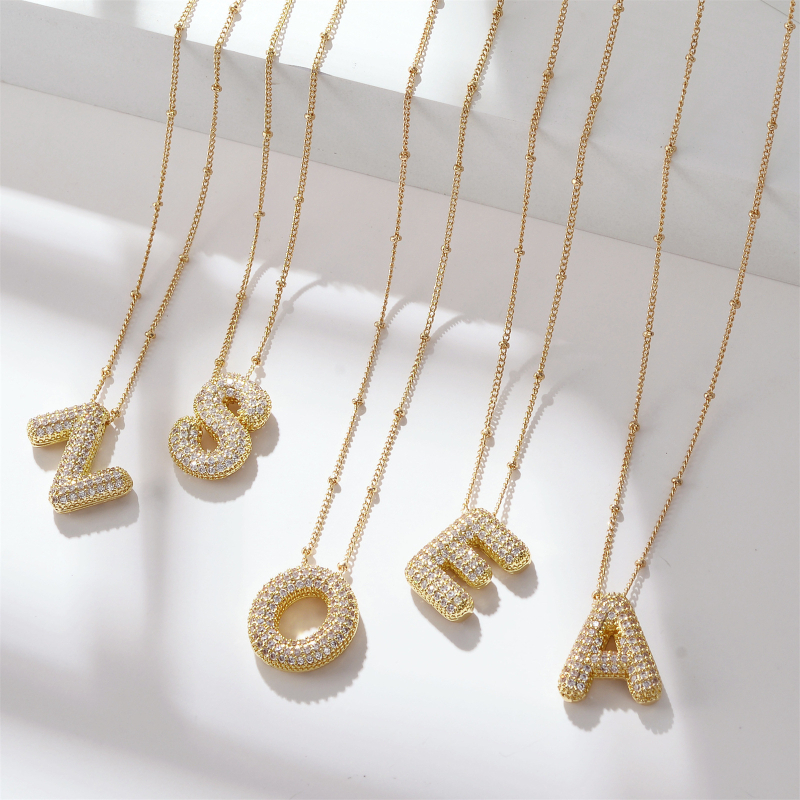 1 pieza de collares colgantes de cobre elegantes y lujosos con la letra A para mujer Imagen3