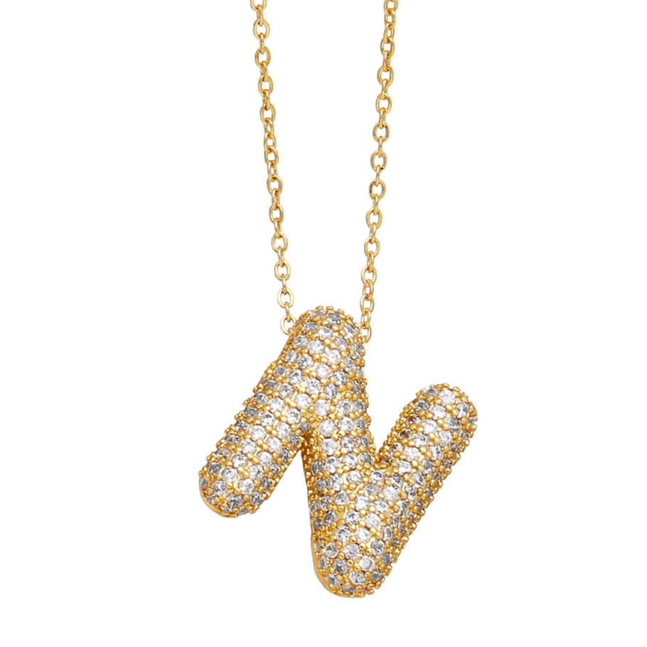 Collar unisex con colgante de circonita bañado en oro y cobre con letras sencillas de 1 pieza 