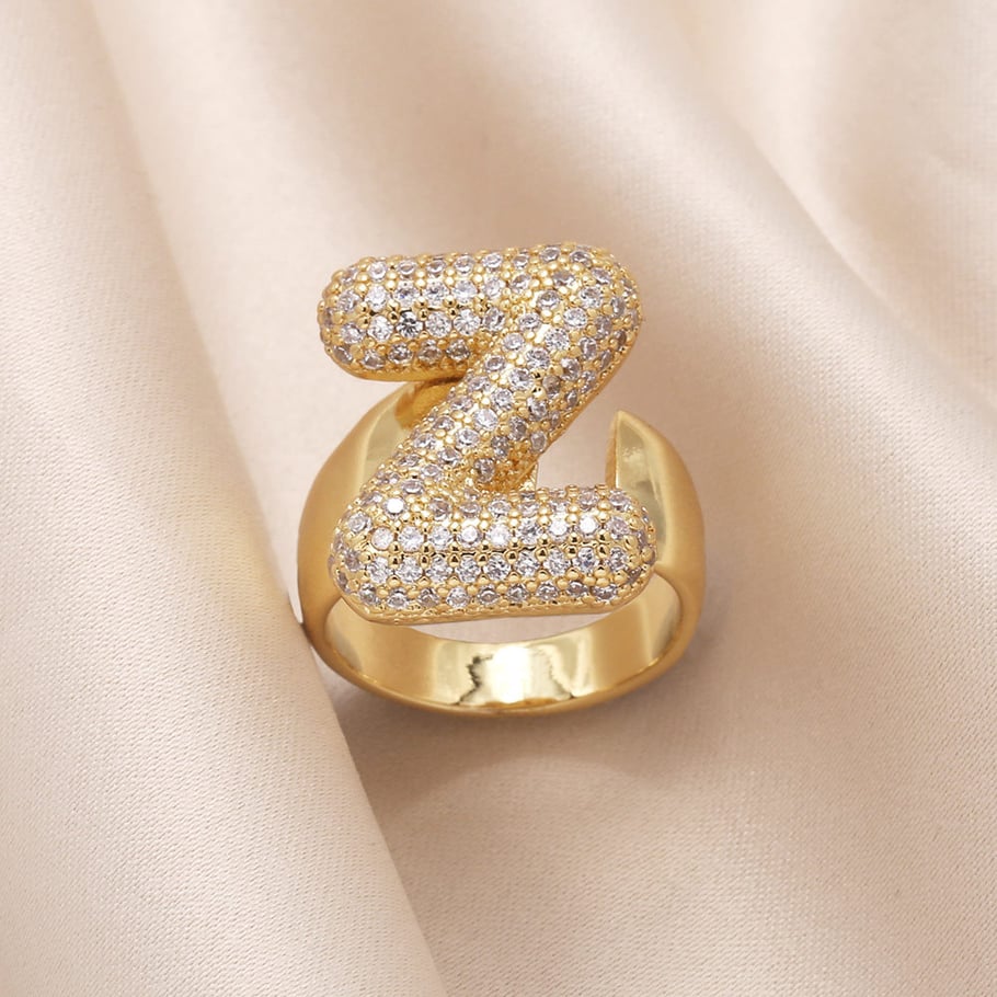1 Piece Stylish Series Classic Casual Letter Copper Gold Color Stainless Steel Women's Adjustable Rings 