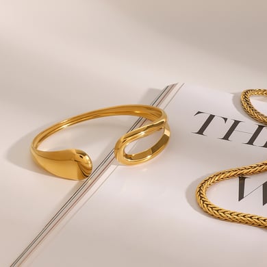 1 Piece Minimalist Series Classic Irregular Annular Stainless Steel Gold Color Women's Bangles h5 Picture2