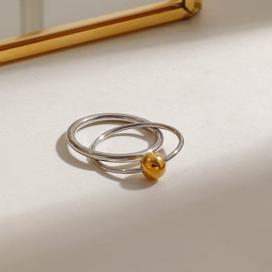 1 Piece Modern Series Double Round All-match Stainless Steel Gold Color Women's Single Rings h5 Picture2