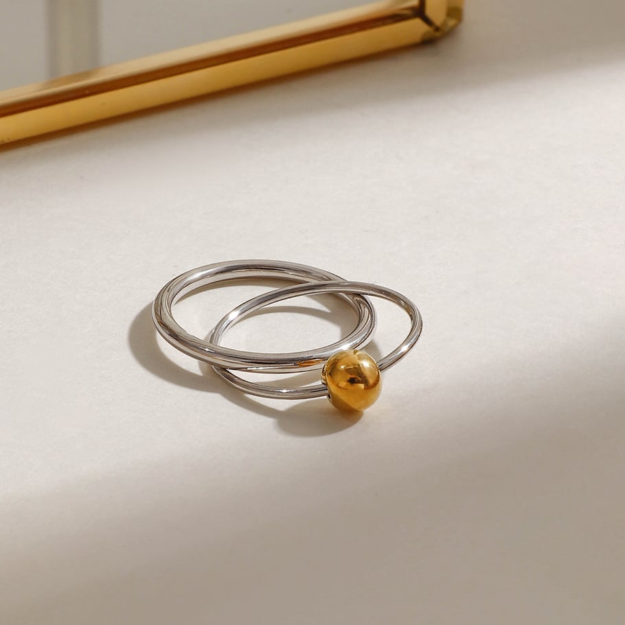 1 Piece Modern Series Double Round All-match Stainless Steel Gold Color Women's Single Rings Picture2