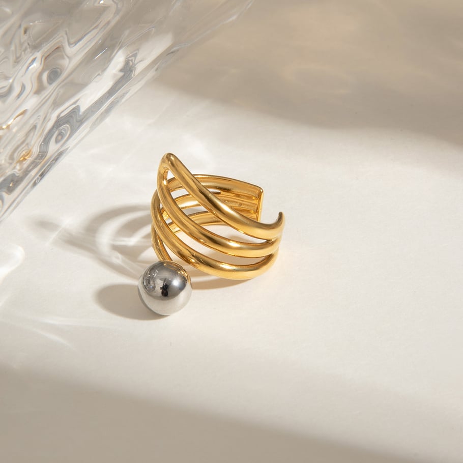 1 Piece Vogue Series Wave Line Solid Stainless Steel Gold and Silver Color Women's Single Rings Picture2