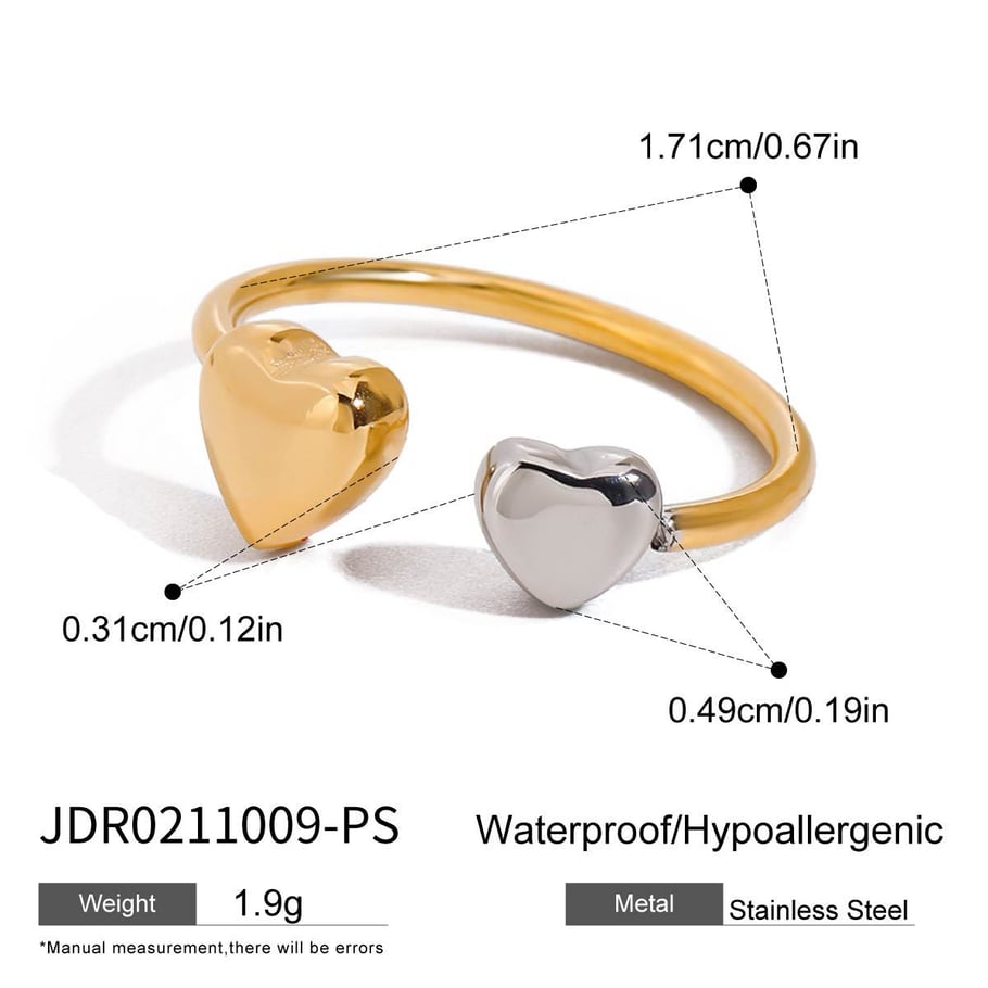 1 Paar Romantische Serie Elegante Herz Edelstahl Gold Farbe Überzogene Damen Verstellbare Ringe 