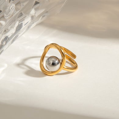 1 Piece Daily Series Classic Irregular Round Stainless Steel Gold Color Women's Adjustable Rings h5 Picture2