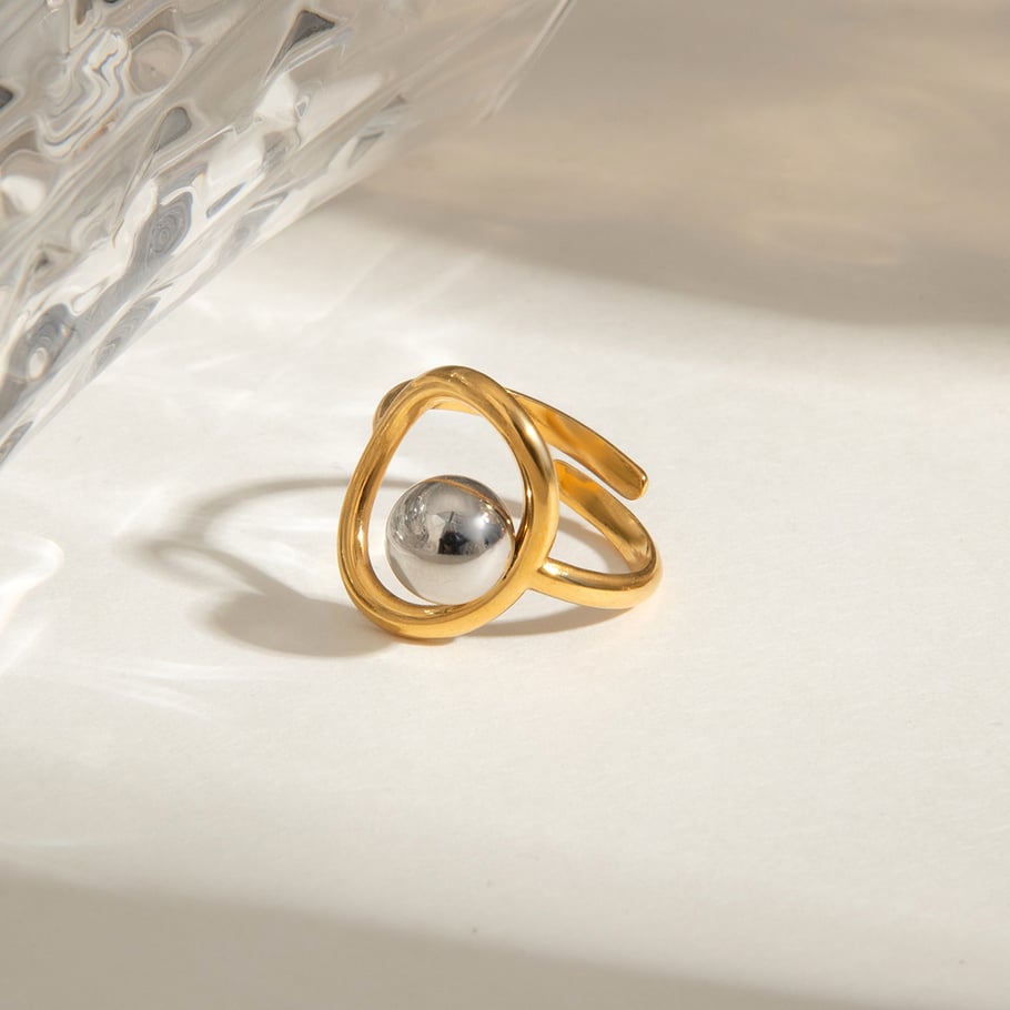 1 Piece Daily Series Classic Irregular Round Stainless Steel Gold Color Women's Adjustable Rings Picture2