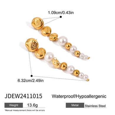 1 Pair Luxurious Series Retro Beads Stainless Steel Gold Color Women's Drop Earrings h5 