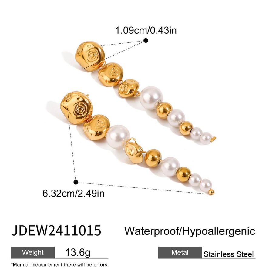 1 Pair Luxurious Series Retro Beads Stainless Steel Gold Color Women's Drop Earrings 
