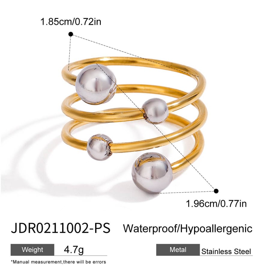 1 Piece Simple Series Personality Asymmetric Sphere Line Stainless Steel Gold Color Women's Single Rings 