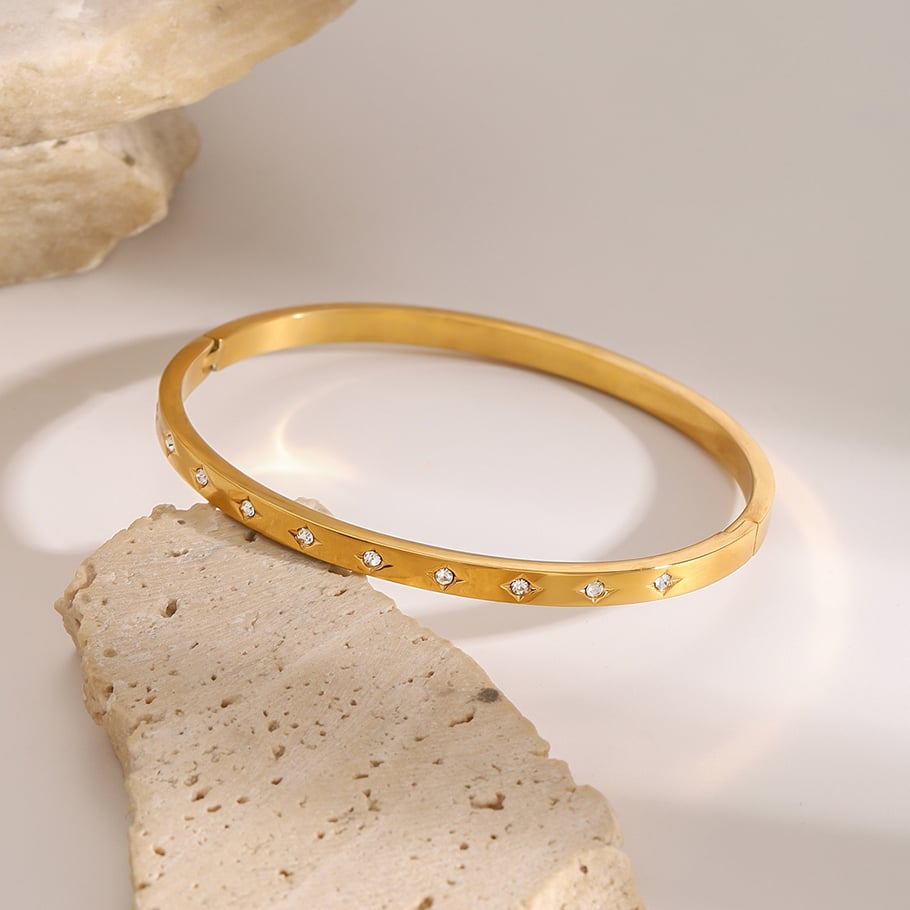 Pulseras de mujer de acero inoxidable chapadas en oro con diseño anular simple, serie clásica, 1 unidad Imagen2