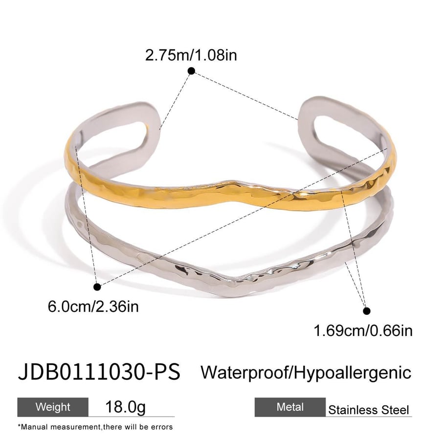 1 Piece Modern Series Asymmetric Line Stainless Steel Gold and Silver Color Women's Bangles