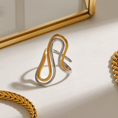 1 Paar Simple Series Ins Style Line Edelstahl vergoldet verstellbare Damenringe h5 Bild2