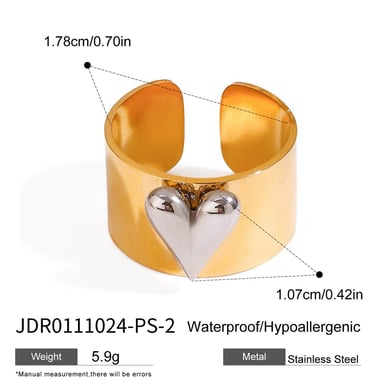 1 paar romantische serie  stil herz edelstahl gold farbe überzogene damen verstellbare ringe h5 