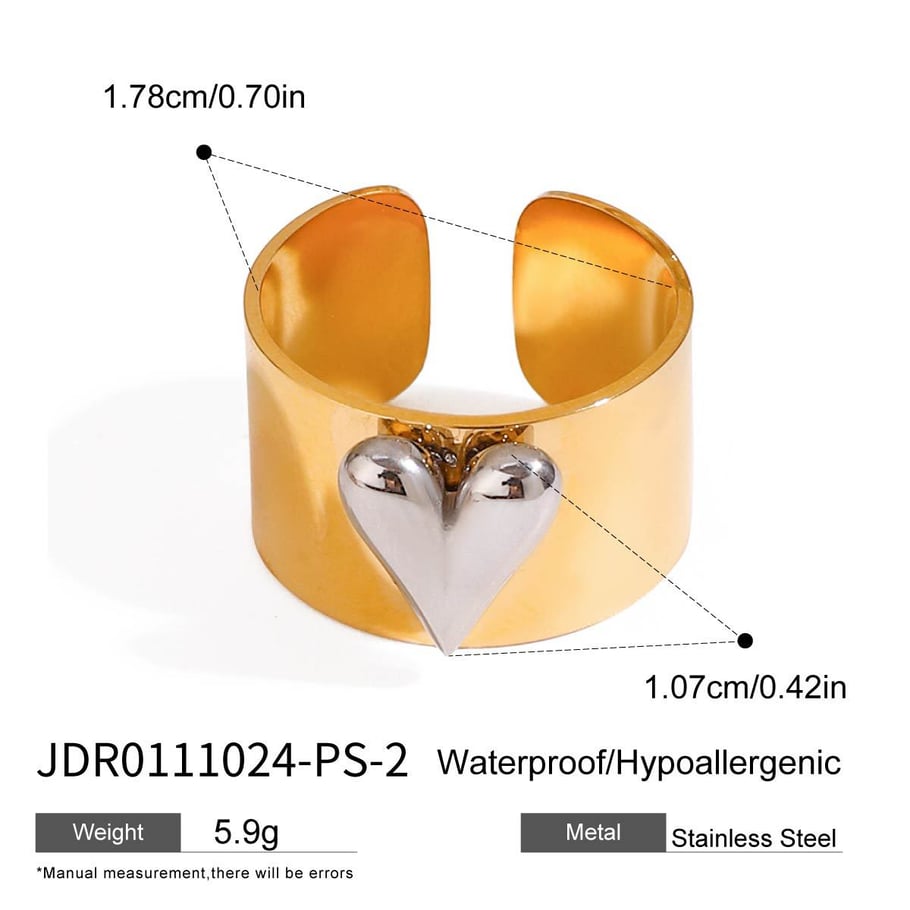 1 paar romantische serie  stil herz edelstahl gold farbe überzogene damen verstellbare ringe 