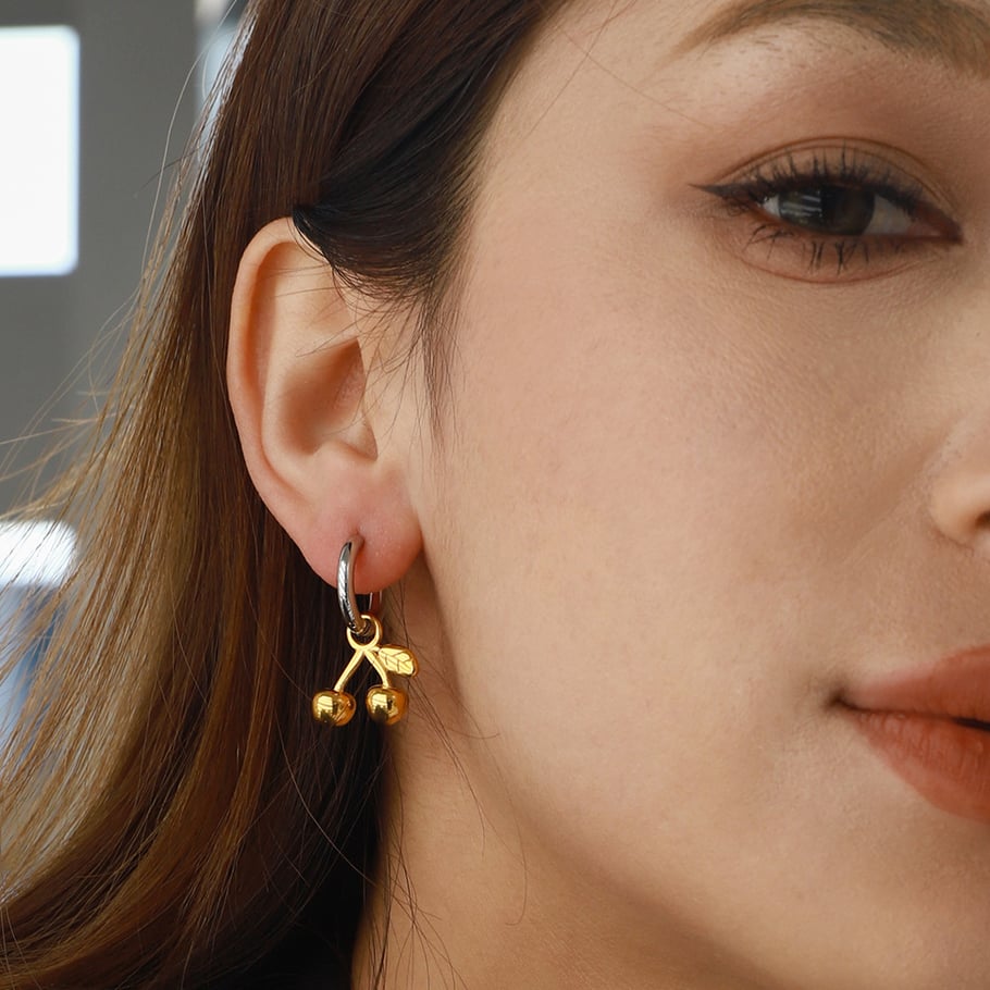 1 Pair Romantic Series Elegant Cherry Shape Stainless Steel Gold and Silver Color Women's Drop Earrings Picture2