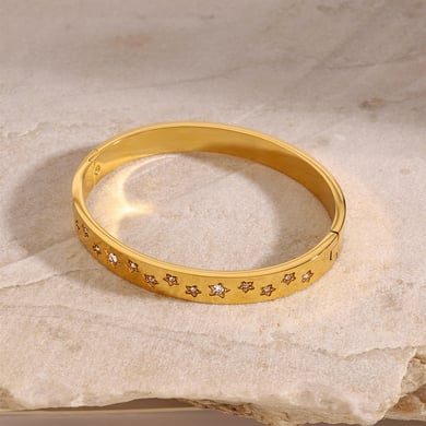 Pulseras de mujer de acero inoxidable chapadas en oro con pentagrama de Europa y América, serie romántica, 1 unidad h5 Imagen2