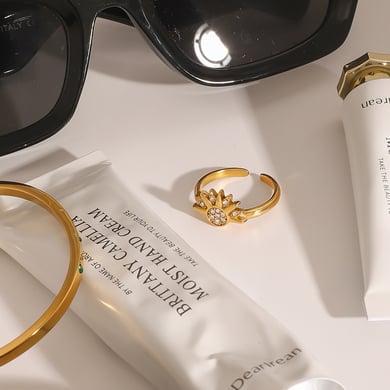 1 Paar verstellbare Ringe für Damen im Sonne/Mond-Stil der ethnischen Serie im Ins-Stil aus Edelstahl mit Goldbeschichtung h5 Bild2