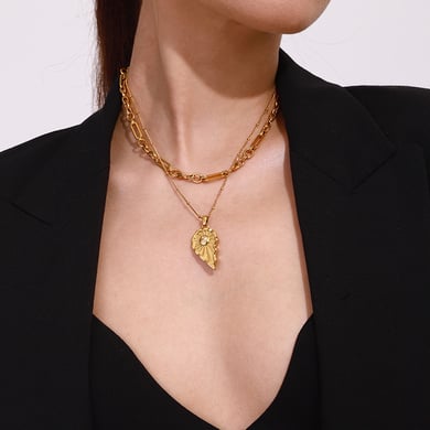1 Piece Romantic Series Elegant Heart Couple Moon and Sun Stainless Steel Gold Color Women's Pendant Necklaces h5 Picture2