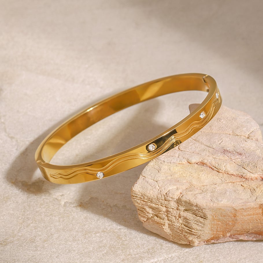 1 Stück Luxuriöse Serie Europa und Amerika Runde Edelstahl Gold Farbe Überzogene Damen Armreifen Bild2