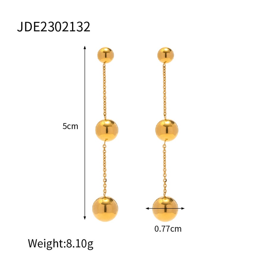 1 Pair Minimalist Series Elegant Sphere Tassels Stainless Steel Gold Color Women's Drop Earrings 