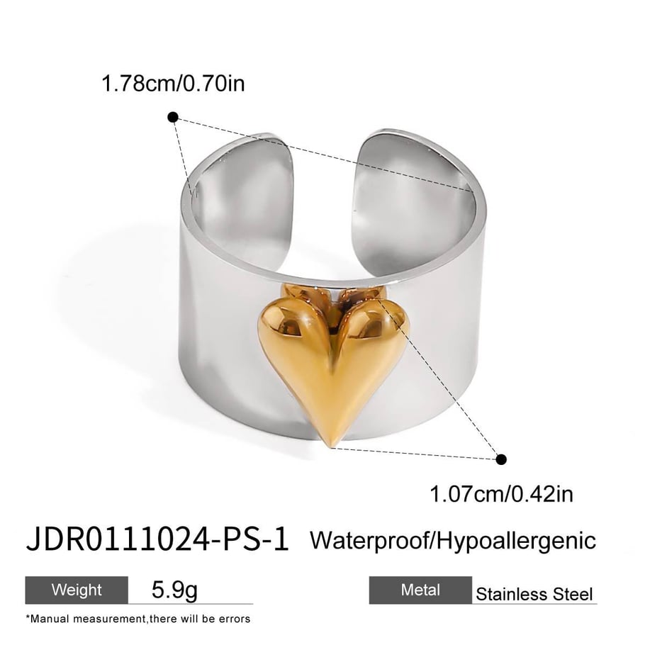 1 Paar Romantische Serie Ins Stil Herz Edelstahl Gold Farbe Überzogene Damen Verstellbare Ringe 