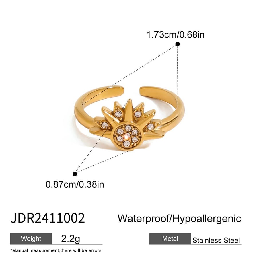 1 Paar verstellbare Ringe für Damen im Sonne/Mond-Stil der ethnischen Serie im Ins-Stil aus Edelstahl mit Goldbeschichtung 