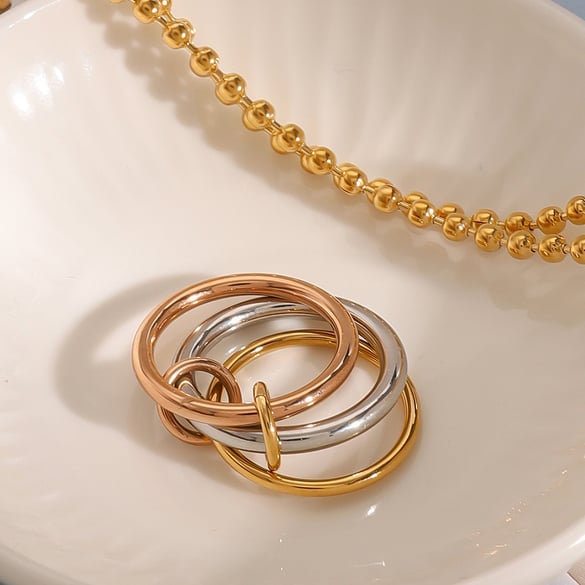 1 paio di anelli singoli da donna in acciaio inossidabile anulare con personalità semplice serie rame misto color oro 2