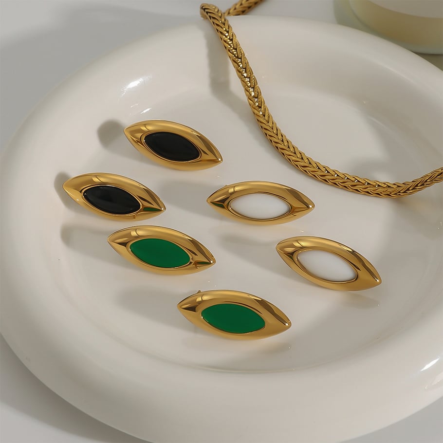1 Pair Classic Series Elegant Oval Stainless Steel Gold Color Vintage Women's Stud Earrings Picture2