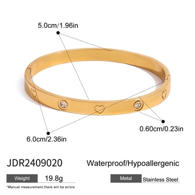 1 Stück Romantische Serie Elegante Herz Edelstahl Gold Farbe Überzogene Damen Armreifen h5 