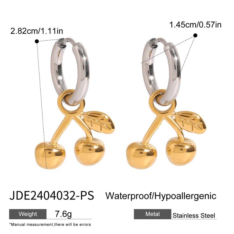 1 Pair Romantic Series Elegant Cherry Shape Stainless Steel Gold and Silver Color Women's Drop Earrings 