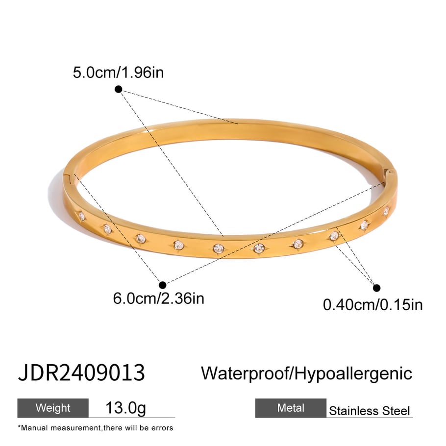 Pulseras de mujer de acero inoxidable chapadas en oro con diseño anular simple, serie clásica, 1 unidad 