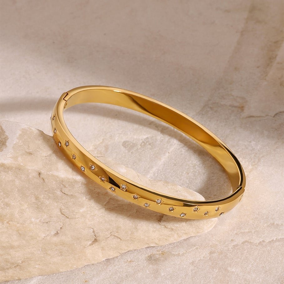 1 Stück Romantische Serie Europa und Amerika Stern Edelstahl Gold Farbe Überzogene Damen Armreifen Bild2