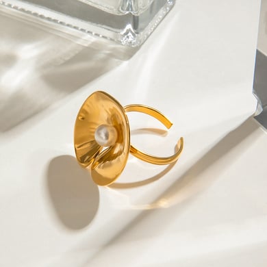 1 Paar Luxuriöse Serie Natürliche Pflanze Edelstahl Gold Farbe Überzogene Verstellbare Damenringe h5 Bild2
