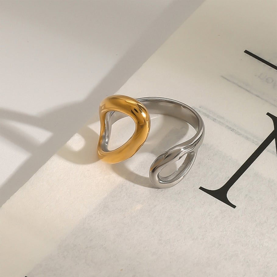 1 Pair Modern Series Exaggerated Irregular Stainless Steel Gold and Silver Color Women's Single Rings Picture2