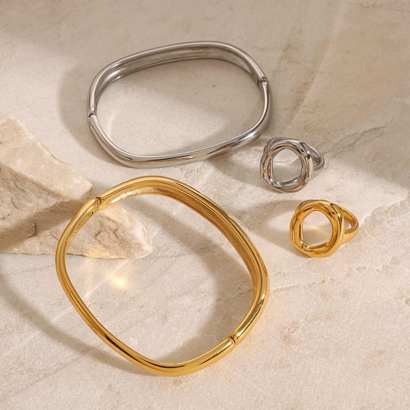 1 pezzo serie minimalista anelli minimalisti da donna in acciaio inossidabile anulare irregolare color oro 2