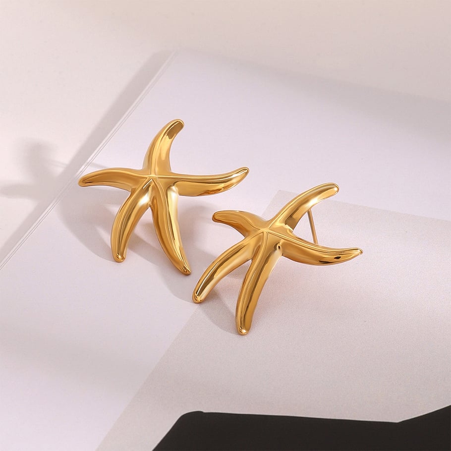 1 Pair Romantic Series Vacation Starfish Shape Stainless Steel Gold Color Beach Women's Stud Earrings Picture2