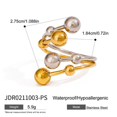 1 Paar Luxuriöse Serie Cold Wind Unregelmäßiger Edelstahl Goldfarben plattiert Verstellbare Damenringe h5 