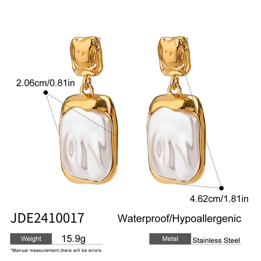 1 Pair Luxurious Series French Retro Block Stainless Steel Gold Color Elegant Women's Drop Earrings 