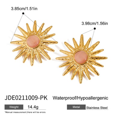 1 Pair Luxurious Series Elegant Sun Stainless Steel Gold Color With Natureal Stone Women's Stud Earrings h5 