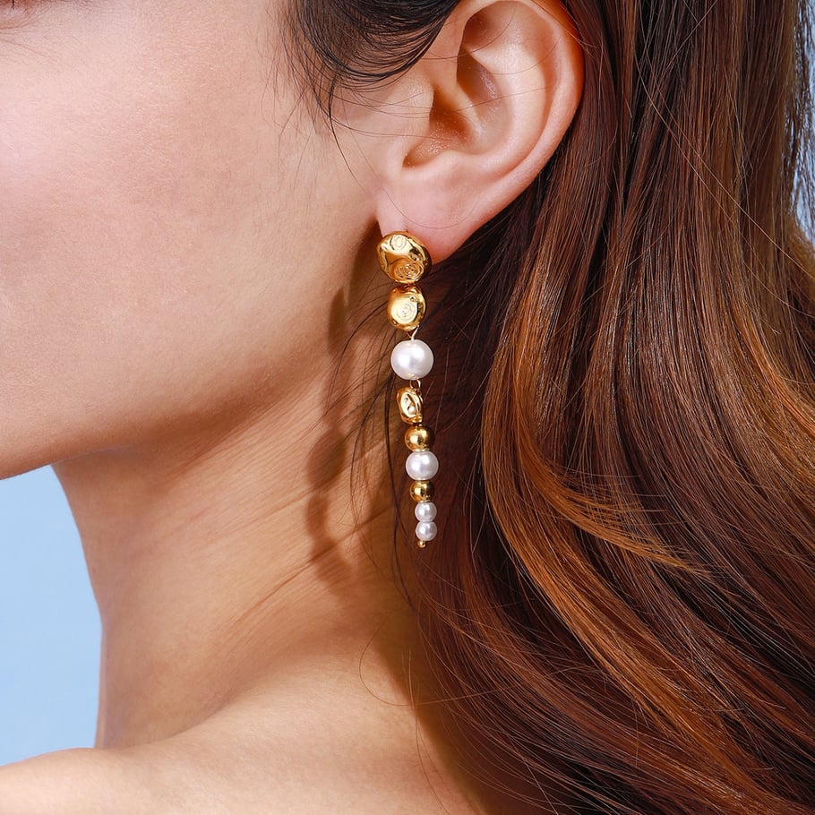 1 Pair Luxurious Series Retro Beads Stainless Steel Gold Color Women's Drop Earrings Picture2